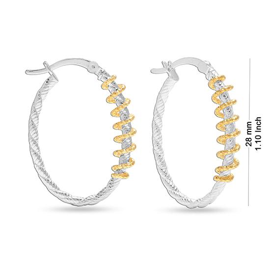 LeCalla S925 Sterling Silver Jewelry Two-Tone Hoop Oval Twisted Click-Top Earrings for Women Teen