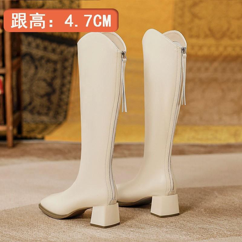 Damenstiefel mit hohen Absätzen neue Herbst- und Winter-Hochstiefel im Jahr 2024, aber Reißverschluss hinten dicker Absatz dünne Reiterstiefel