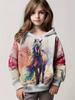 Sudadera con capucha de manga larga para niña con estampado de caballo en 3D, ropa cómoda para niños.
