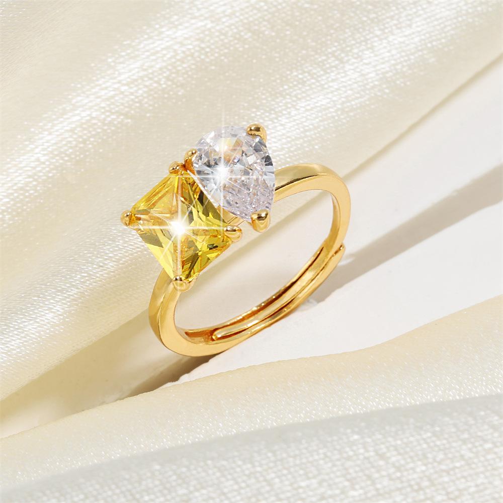 

FEEHOW Women s Irregular Geometric Square Diamond Signet Ring - Japanese/Korean Retro Style One Size
