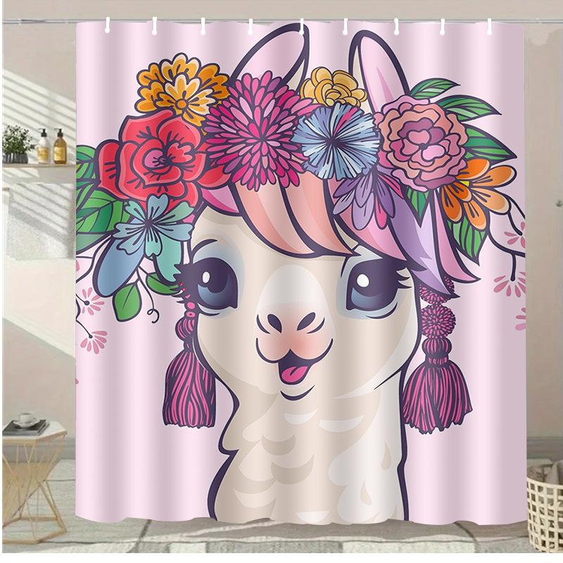 Alpaca flower washable Dirt-Resistant Shower Curtain Shower Head waterproof Polyester Bath Curtain For Home Decor Accessories