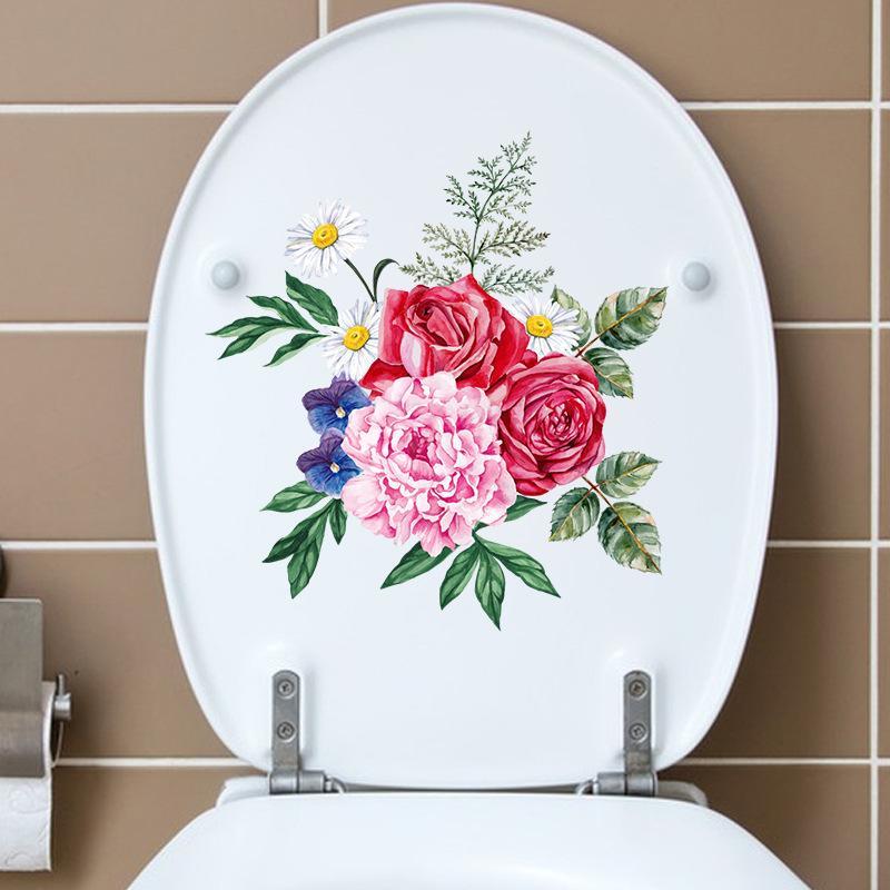 Toilet Sticker Waterproof Floral Butterfly Self Adhesive Removable No Trace for Home Bathroom Renovate