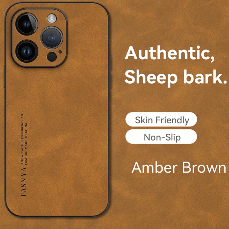 Sheepskin Leather Case For iPhone 16 15 14 13 12 Samsung S25 S24 Plus A34 S23 Redmi Note 14T 12 4G Mi 12T Pro Soft Edges Pure Color Phone Cover