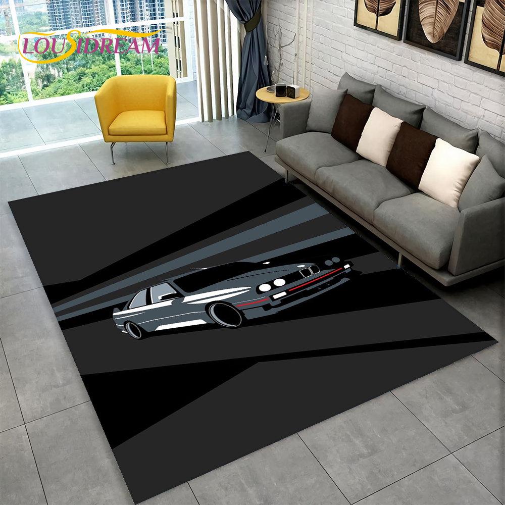 Großer 3D-Teppich mit Rennwagen, Teppich für Zuhause, Wohnzimmer, Schlafzimmer, Sofa, Fußmatte, Dekor, Kinderspiel, Küche, rutschfeste Bodenunterlage