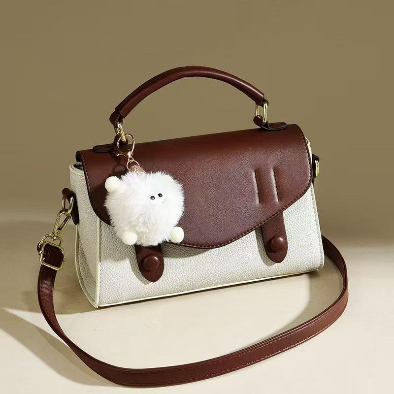 Plush pendant small square bag new fashion handbag versatile shoulder messenger bag