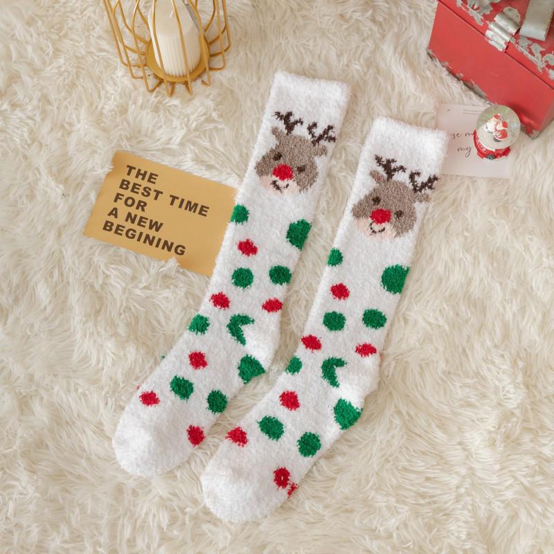 Women's Cute Reindeer & Snowman Coral Fleece Mid-Calf Socks - Thick, Lined for Autumn & Winter