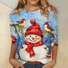 Christmas Limited Edition Women's 3D Snowflake and Snowman Print Round Neck Long Sleeve Hoodies Fashion Casual Long Sleeve Top