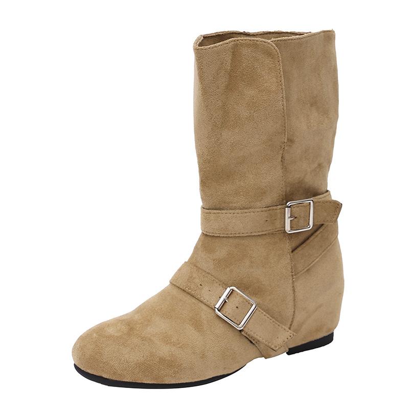 Korean suede retro small square head two wear folded thick heel belt buckle short boots women's autumn and winter Martin boots short boots