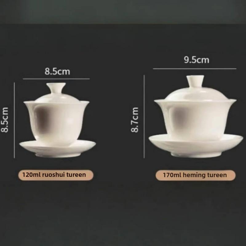 Suet jadecover bowl three talentsare not hot, hover white porcelain tea bowl householdhigh-end tea cup kung fu tea set tea maker