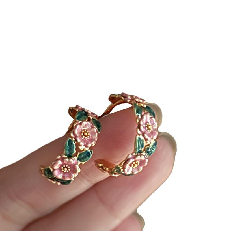 Romantic French Drip Glaze Rose Earrings: Elegant, Trendy, Fairy-Inspired Hoops