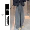 Women's Gray Cloud Scimitar Pants with Plus Velvet, Autumn/Winter 2025 - Woolen Wide-Leg, Drape, Relaxed Fit.