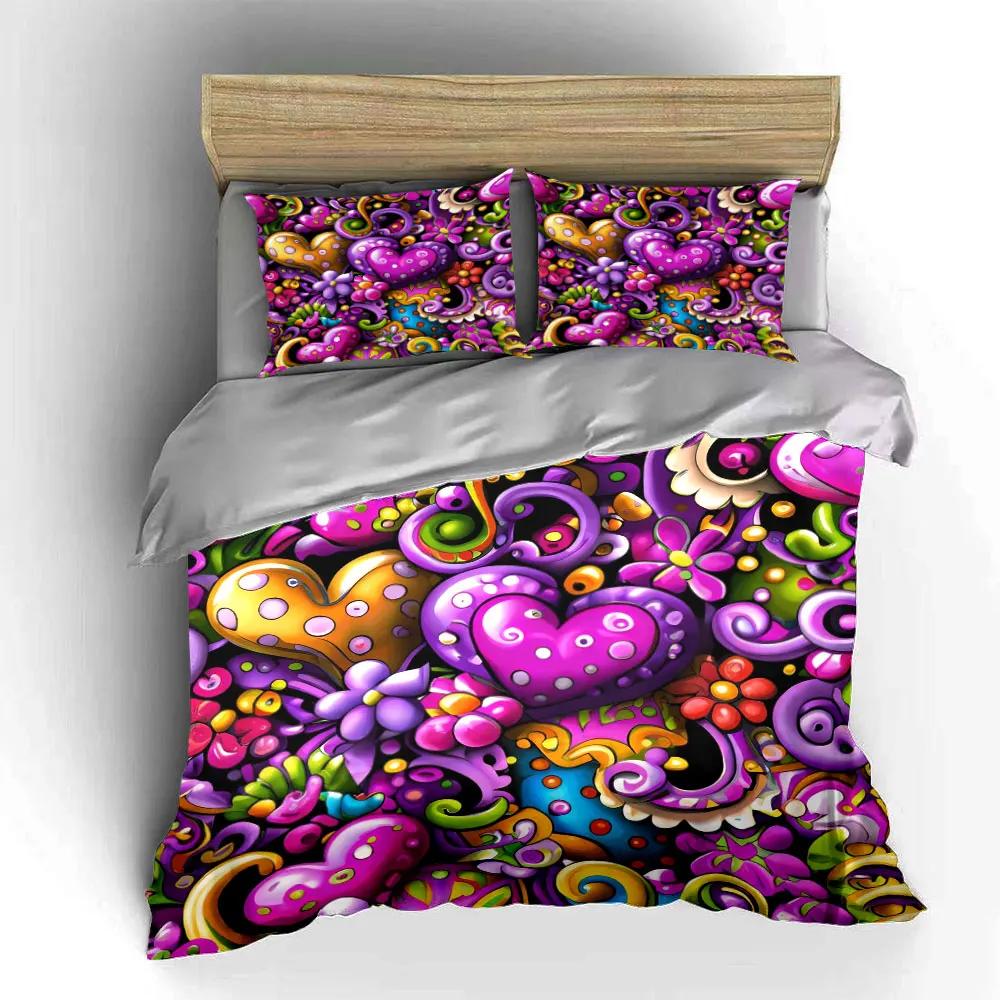 Colorful Heart Pattern Decoration Set Soft Comfortable Duvet Cover Bedding Set Included 1*Duvet Cover & 2*Pillowcases Gift
