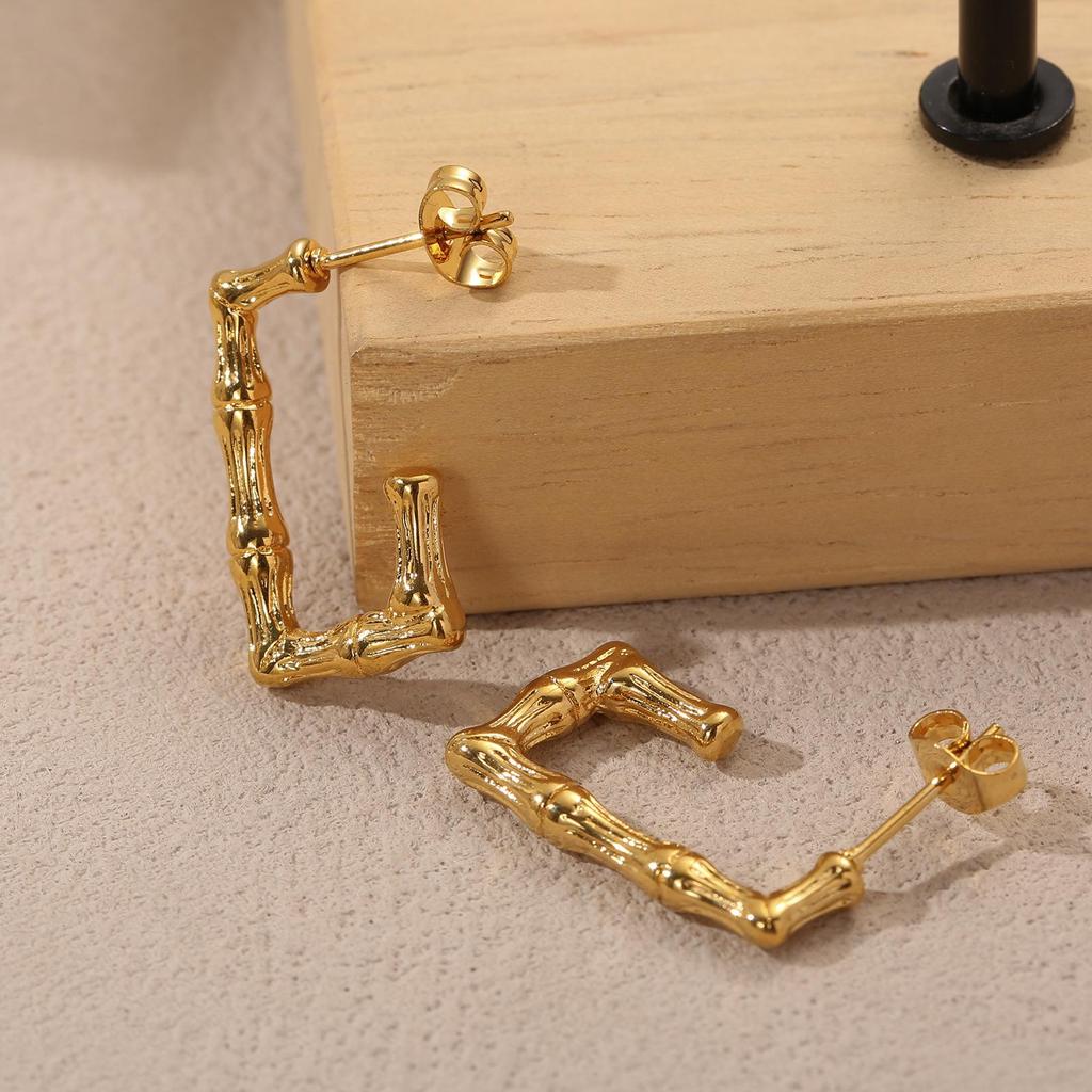 304 Stainless Steel Square Bamboo Joint Hoop Earrings for Women