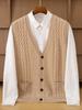 Herr V-ringad Kabelstickad Knäppt Kasmirväst - Varm, Trendig & Mångsidig Ärmlös Cardigan