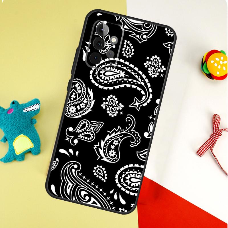 Black Bandana Paisley For Samsung Galaxy A05 A06 A16 A54 A34 A14 A55 A35 A15 A53 A33 A13 A22 A32 A52 Phone Case