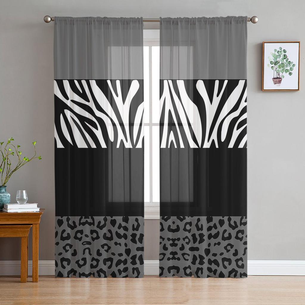 Zebra Svartvita Ränder Närbild Chiffong Skira Gardiner för Vardagsrum Sovrum Dekor Fönster Voile Tyllgardin Draperier