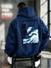 Felpa da Uomo Stile Giapponese Kamakura Kanagawa Grande Onda Stampa Artistica Ukiyo-e Pullover Largo Casual Felpa da Strada Autunno Inverno