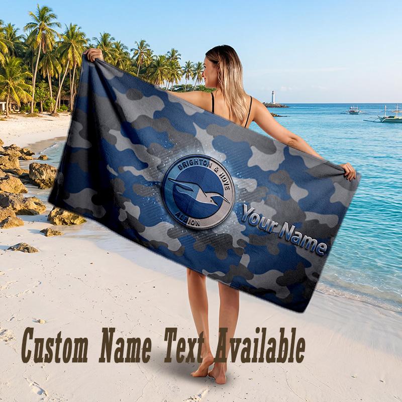 Brighton & Hove Albion Football Design Beach Towel Custom Text Large Towel for Beach Vacation