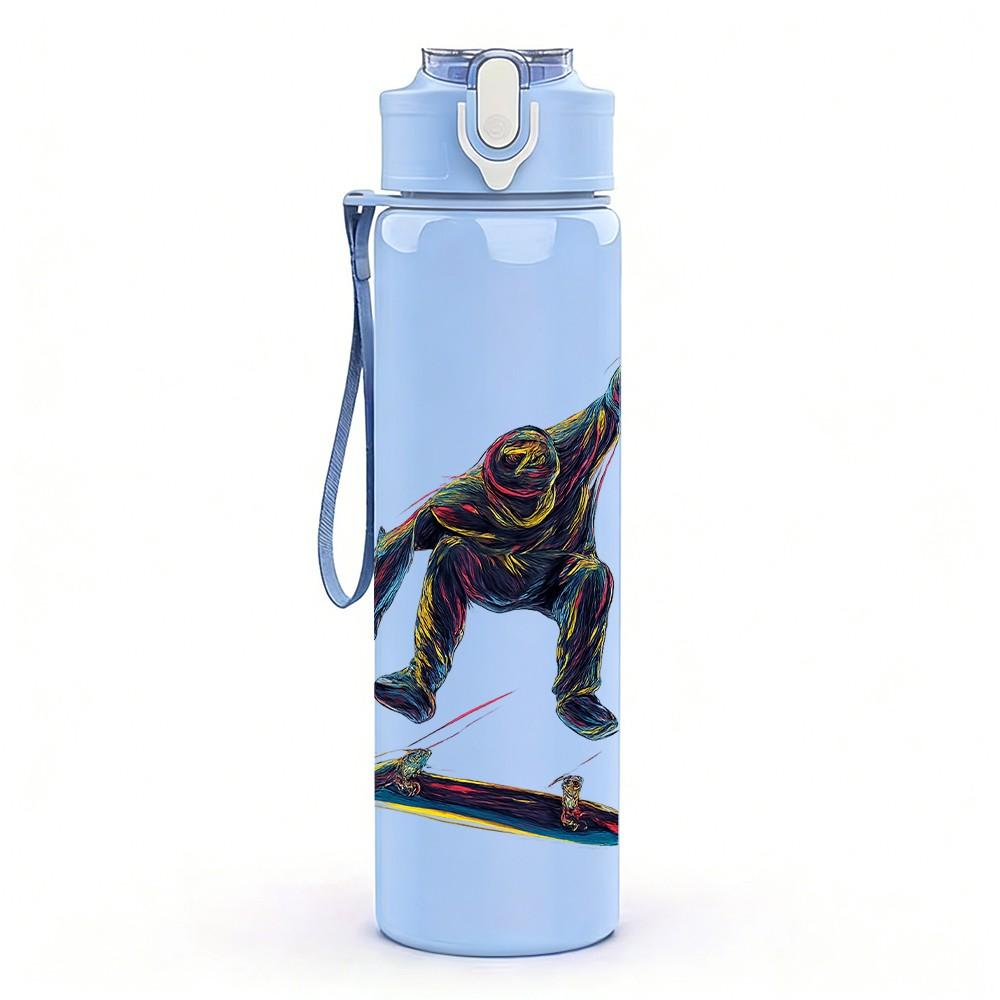 1PC Skateboard Boy Trick Action Print 750ml Color Plastic Sports Water Bottle Leakproof Flip Straw Lid Suitable for Sports Office Home Use