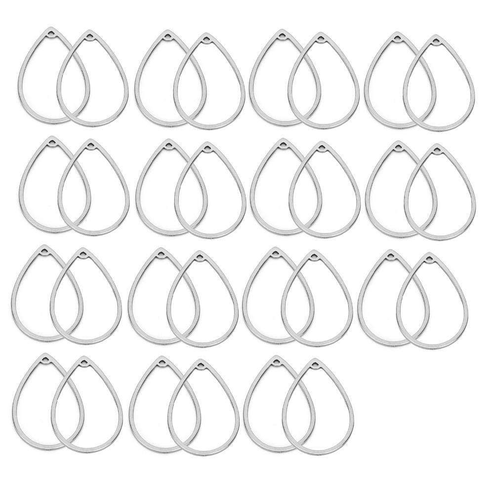 

30pcs Stainless Steel Earring Connectors Hollow 33.5x21.7MM Teardrop Bezel Pendant With Hole Hollow Bezel Charm