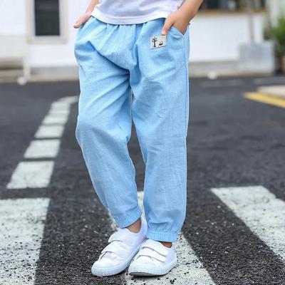 Children Trousers for Boys Girls Cotton Linen Elastic Waist Solid Color Summer Mosquito Pants Kids Clothing Long Pants