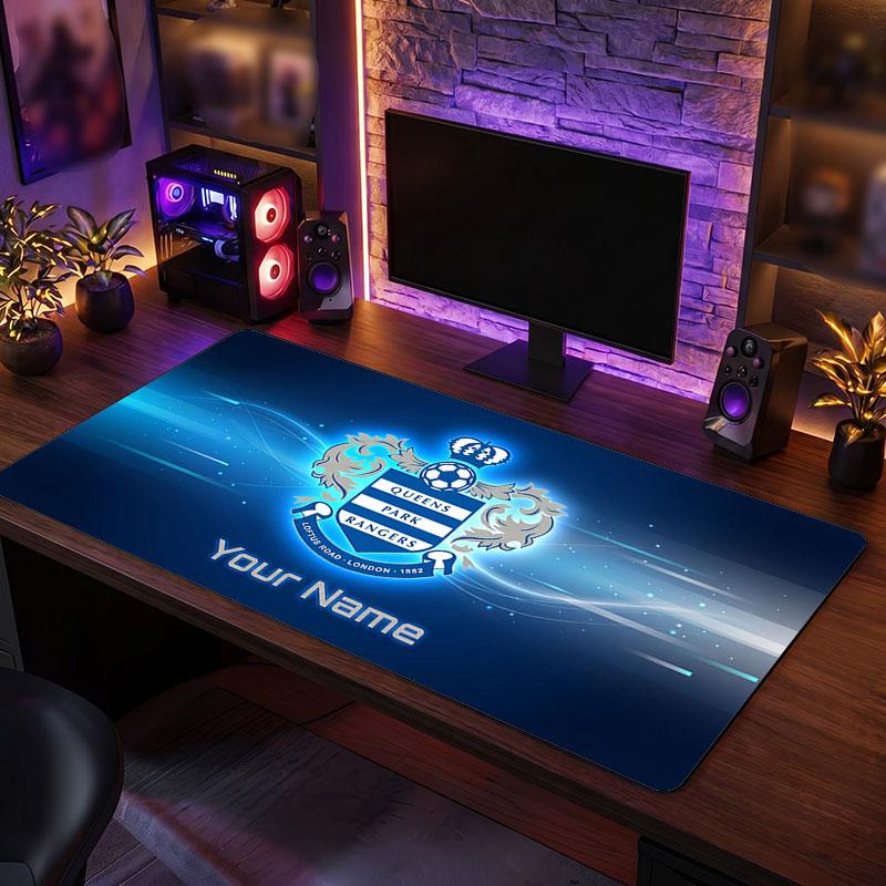 Queens Park Rangers Custom Large Mouse Pad, Personalized Name Text Print, Football Logo Non‑Slip Desk Mat Gaming Gift