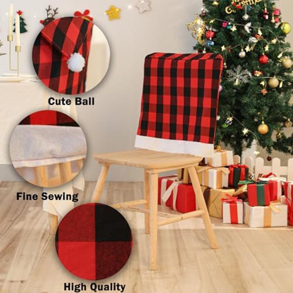 Christmas Buffalo Plaid Chair Back Covers Protective Fabric Covers for Dining Chairs Suitable for Home and Restaurant