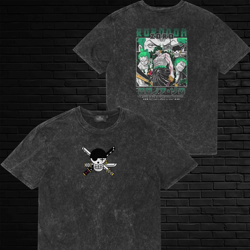 Roronoa Zoro TShirt Pirate Hunter Swordsman Acid Wash Graphic Tee Mens Unisex XL