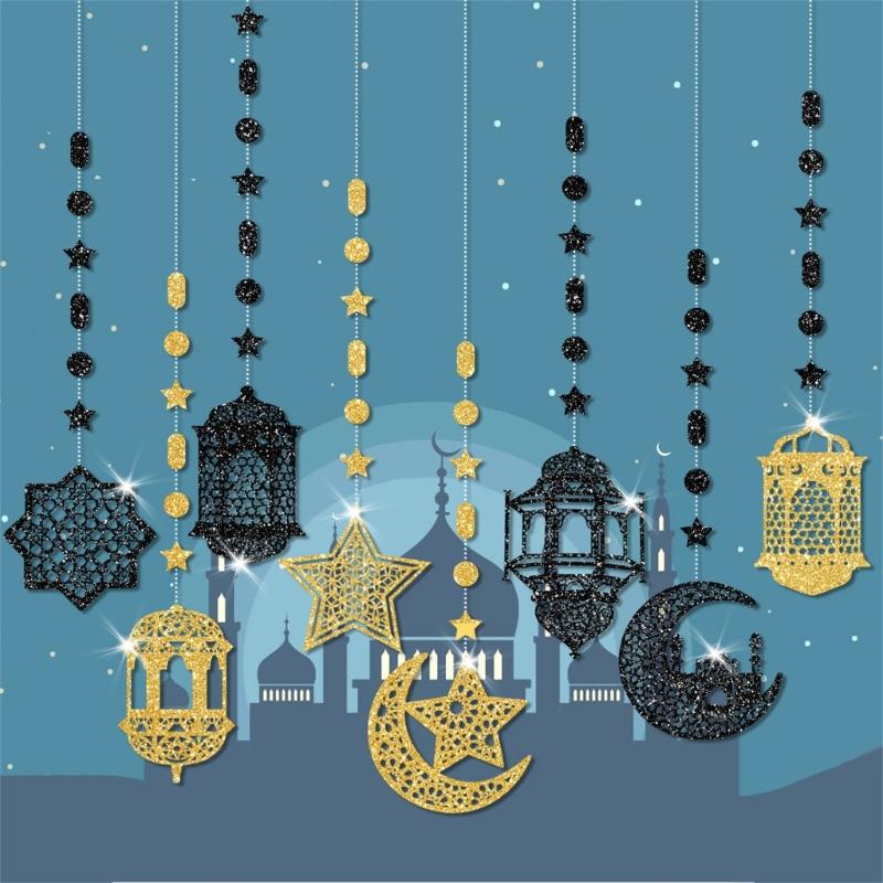 8Pieces Eid Holiday Hanging Decoration Ornaments Pendants for Home and Office Card Paper Hanging Pendant