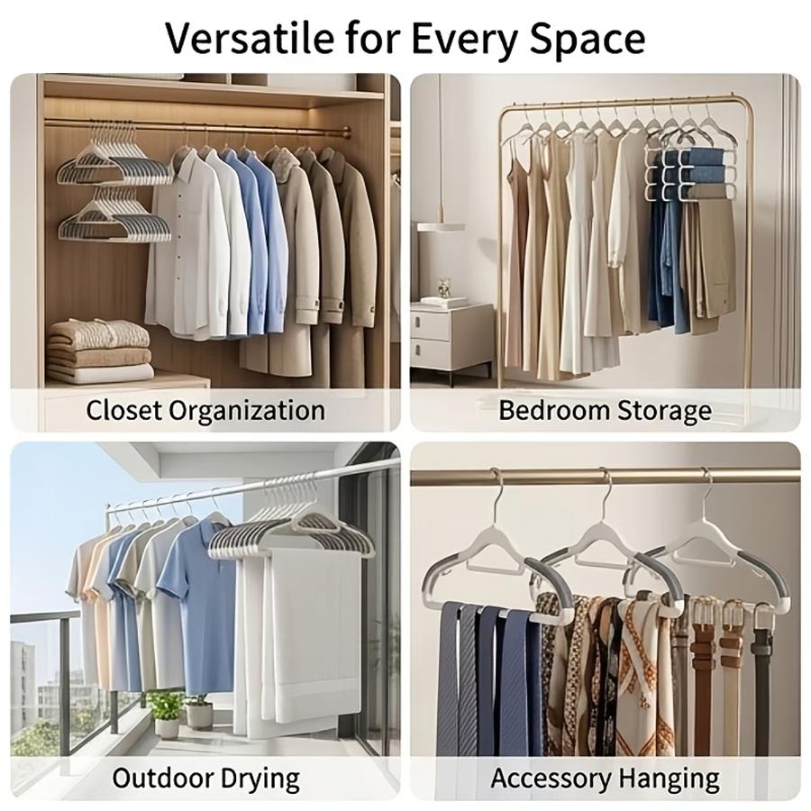 10pcs Traceless Non-Slip Hanger, Bedroom Closet Balcony Space Saving Supplies for Home Clothes Pants Drying, Organization XJM