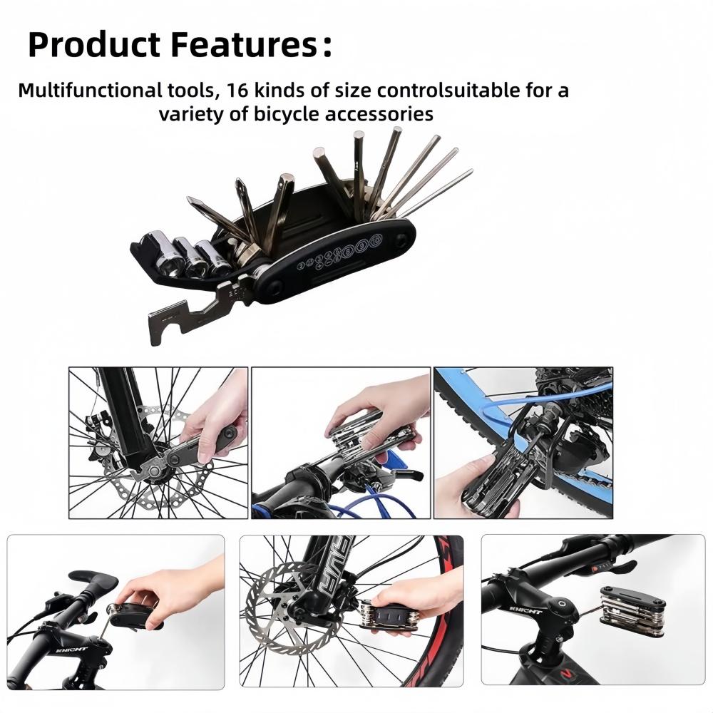 16 in 1 Multipurpose Bike Repair Tool Kits Bicycle Multi Tool Screwdriver Tire Levers Hex Spoke Wrench Folding Repair Tools
