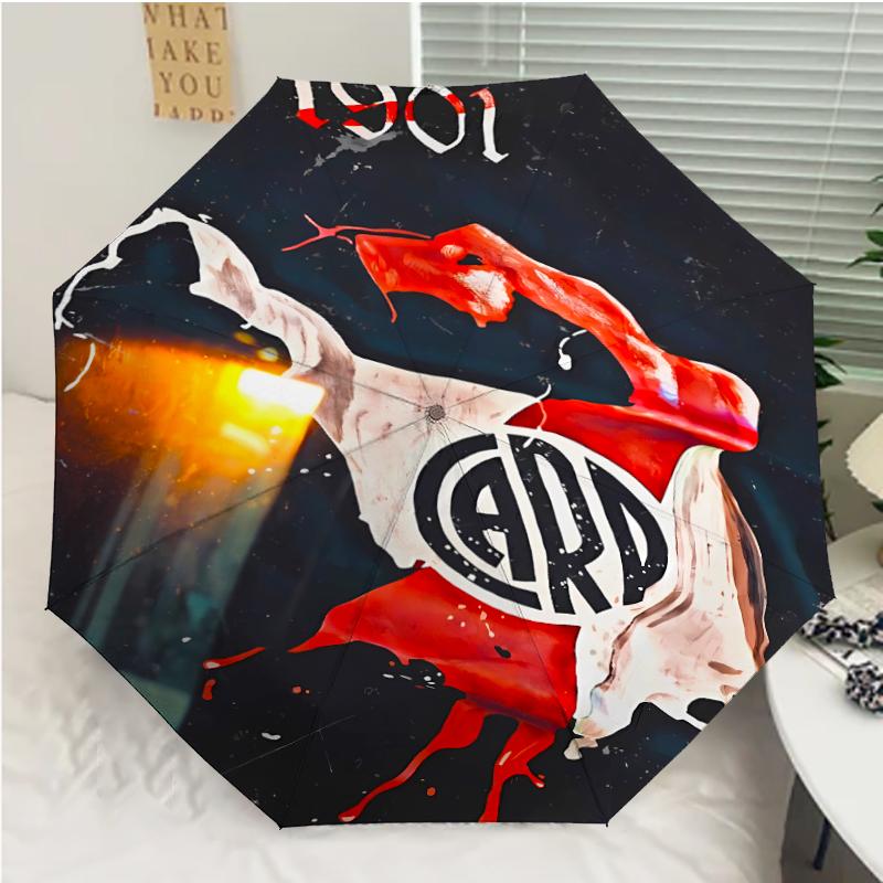 Club Atlético River Plate Print Automatic Umbrella, 8 Rib Iron Frame, Plastic Handle, Suitable for Outdoor Travel &Daily , Ideal Gift