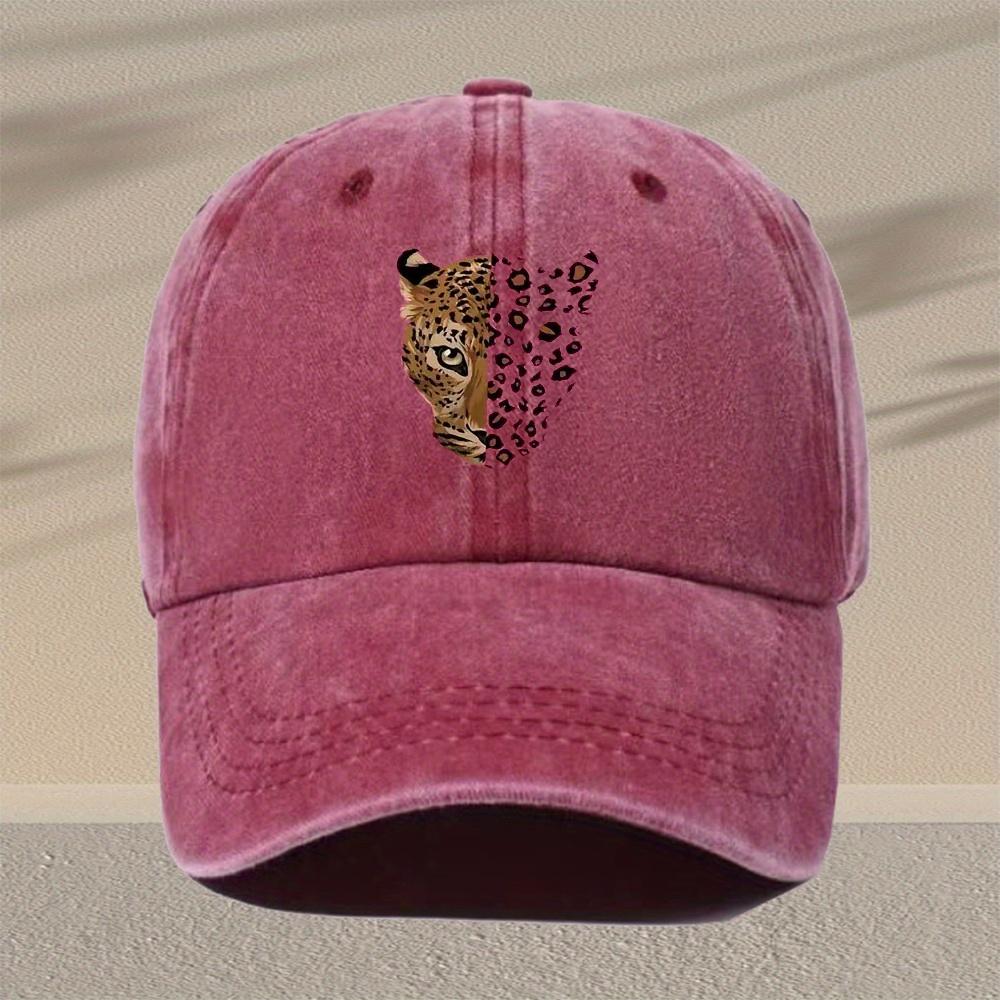 Mens Leopard Print Baseball Cap Adjustable Vintage Washed Viscose Lightweight Hat for Outdoor Travel Casual Daily Wear