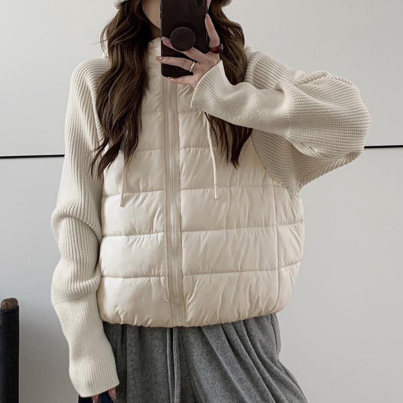 Fashion Female Short Coat Winter Jackets Hooded Knitted Sleeves Loose Thick Warm Women Parkas
