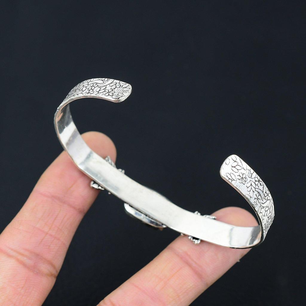 925 Sterling Silver Radiant Natural Rose Quartz Mother Handcrafted Boho Bangle