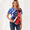 Women's T Shirt Independence Day Print Button Short Sleeve Daily Weekend Fashion Basic V- Neck Regular Top
