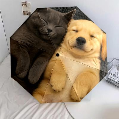 1 st Automatiskt Fällbart Paraply - Tecknat Mönster, Bärbar & Vikbar Design med 8 Ribbor, Jul- Födelsedagspresenter