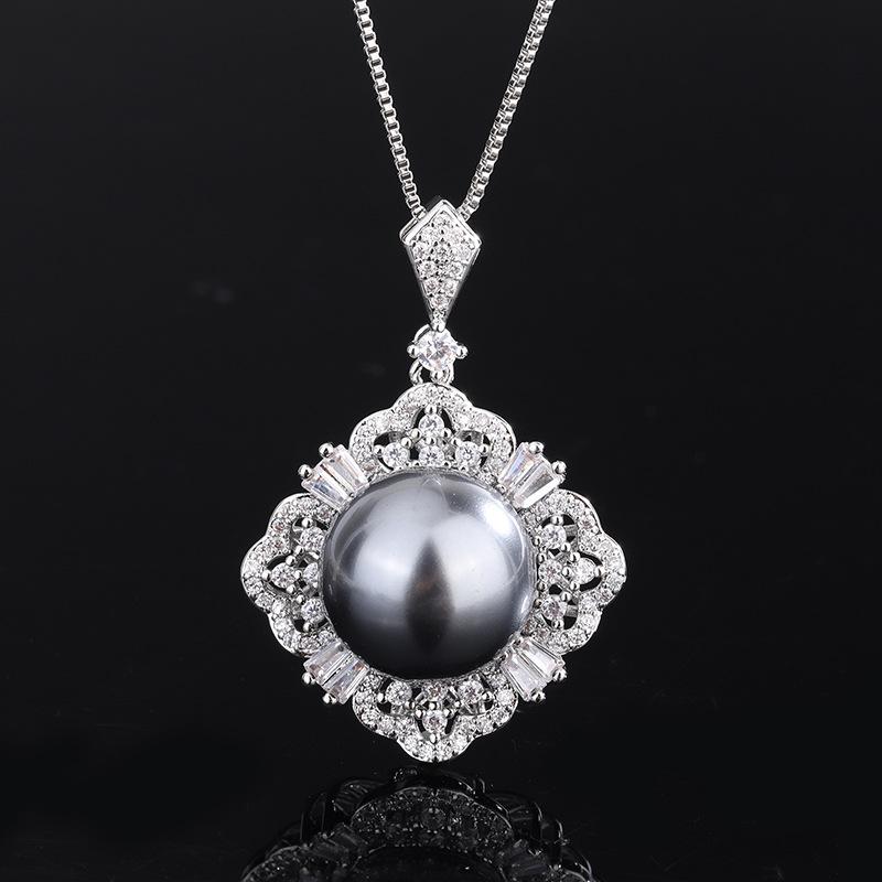 European and American retro inlaid Austrian fritillary pearl inlaid with gray pearl temperament women's suit 16mm14mm