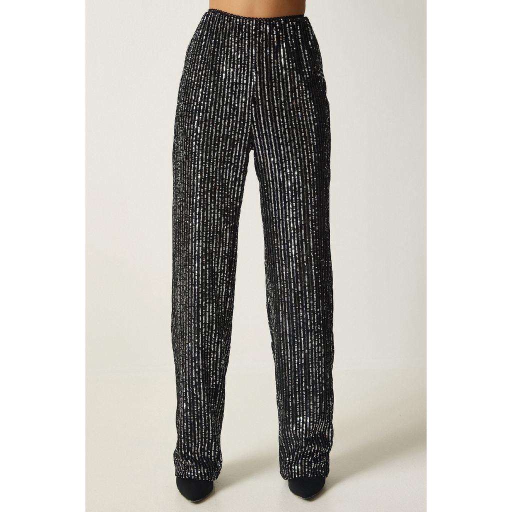 Damskie szare cekinowe spodnie palazzo Mc00250