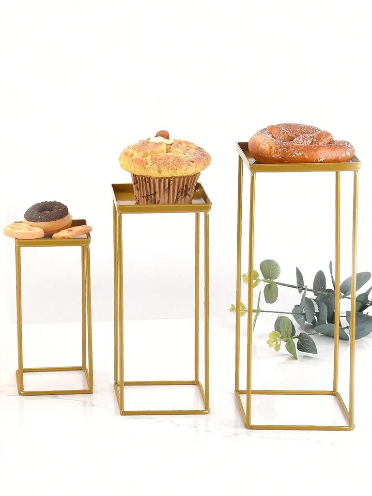Leeseph Mini Serving Tray Set of 3 Cupcake Stand Metal Riser Racks/Food Display Stands Rectangle Serving Platter Metal Tray