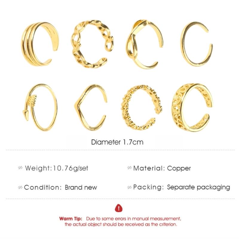 8pcs Open Toe Rings Flower Hollow Band Vintage Toe Ring Set Adjustable Women Summer Beach Jewelry