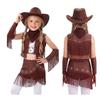 Costume da Cowgirl per Bambine Senza Maniche con Paillettes Strass Frange, Gonna Elastica, Guanti, Cappello, Fazzoletto, Danza Latina, Esibizione sul Palco, Competizione