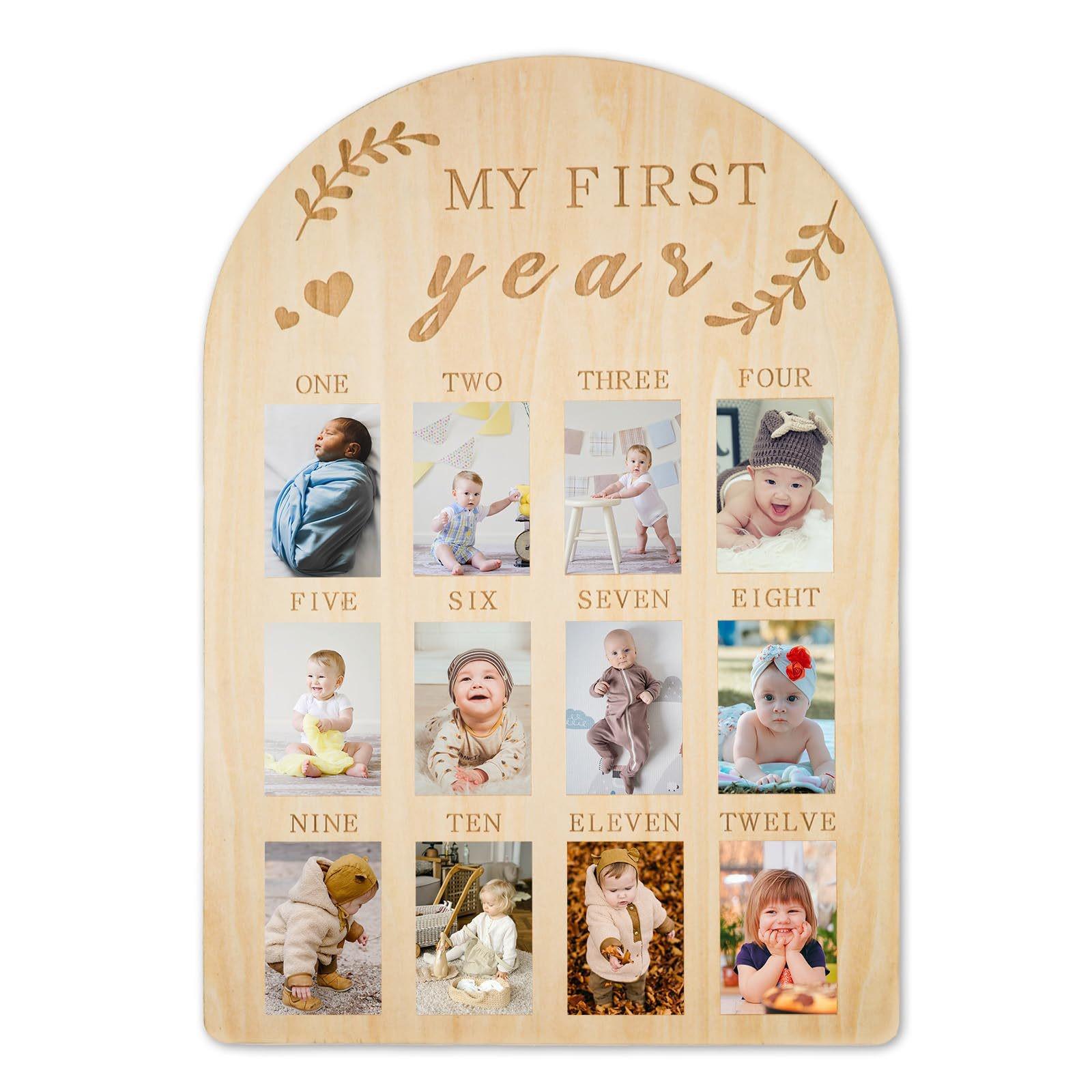 Wooden Newborn Milestone Photo Frame: First-Year Growth Monthly Display