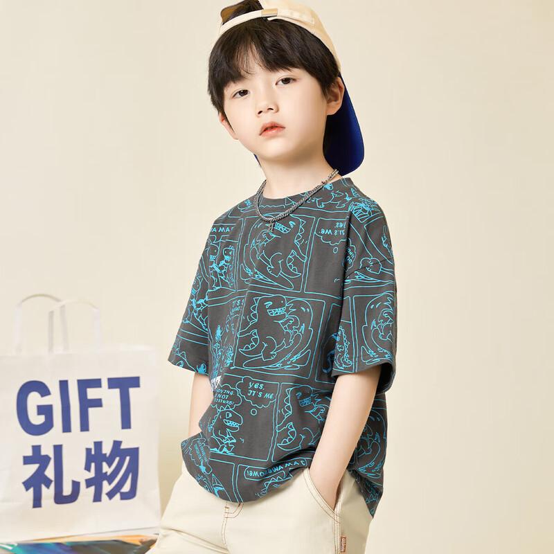 Duodojia Boys  Trendy Full Print Short Sleeve Cotton T-shirt 150