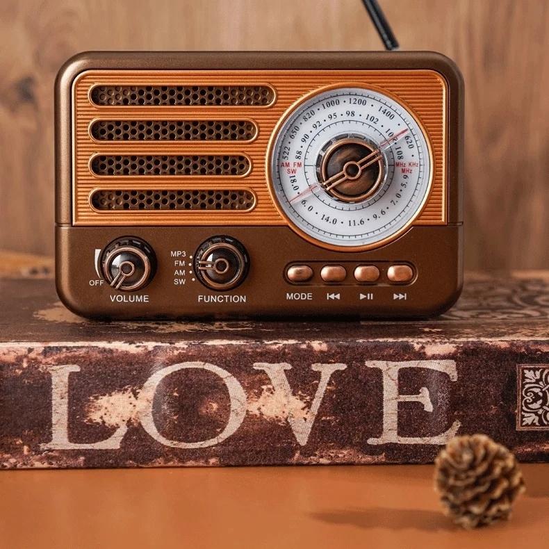 Luxury Design Wireless Bluetooth Speaker Vintage Radio Receiver Rechargeable FM/AM/SW SUPPORT USB/SD/TF HIFI Sterero Mp3 Player