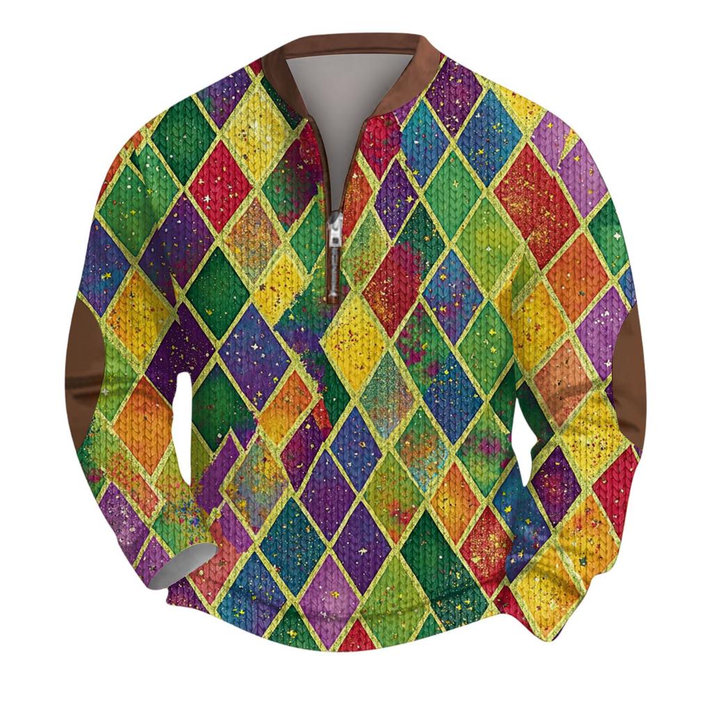 Pánský vánoční svetr Mikiny na zip Vintage pletený Grafická mikina Karnevalový Stojáček Pulovr