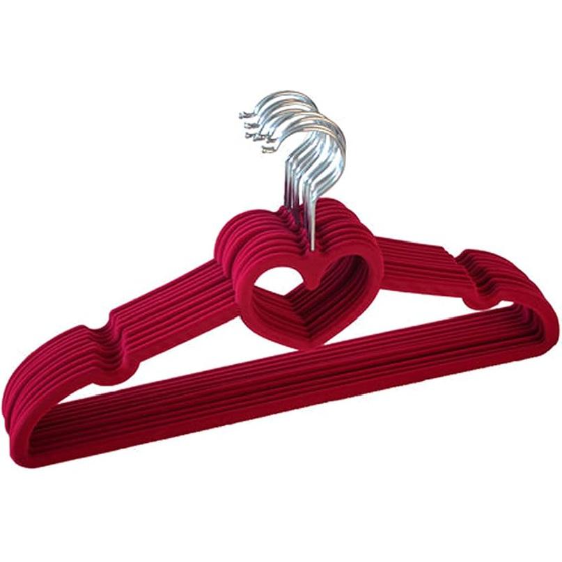 JYCCH Velvet Hangers (50-Pack) -Non-Slip- Ultra Thin Space Saving-Strong Hook Heart Shaped-Flocking Clothes Hangers for Abaya, Coats, Pants,Wine red