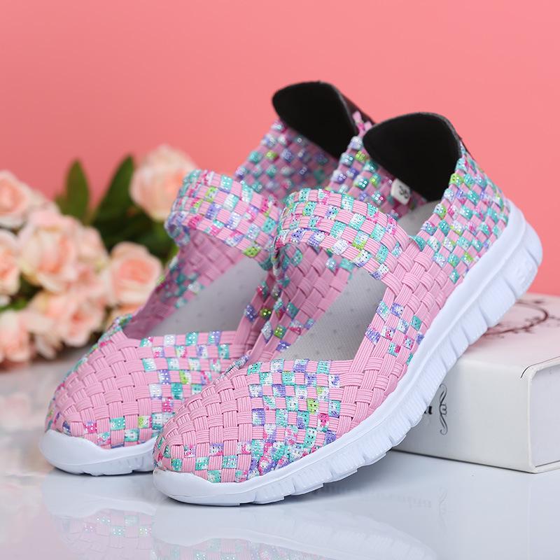 Women's Size 42 Hand-Woven Korean-Style Casual Shoes with Elastic Band