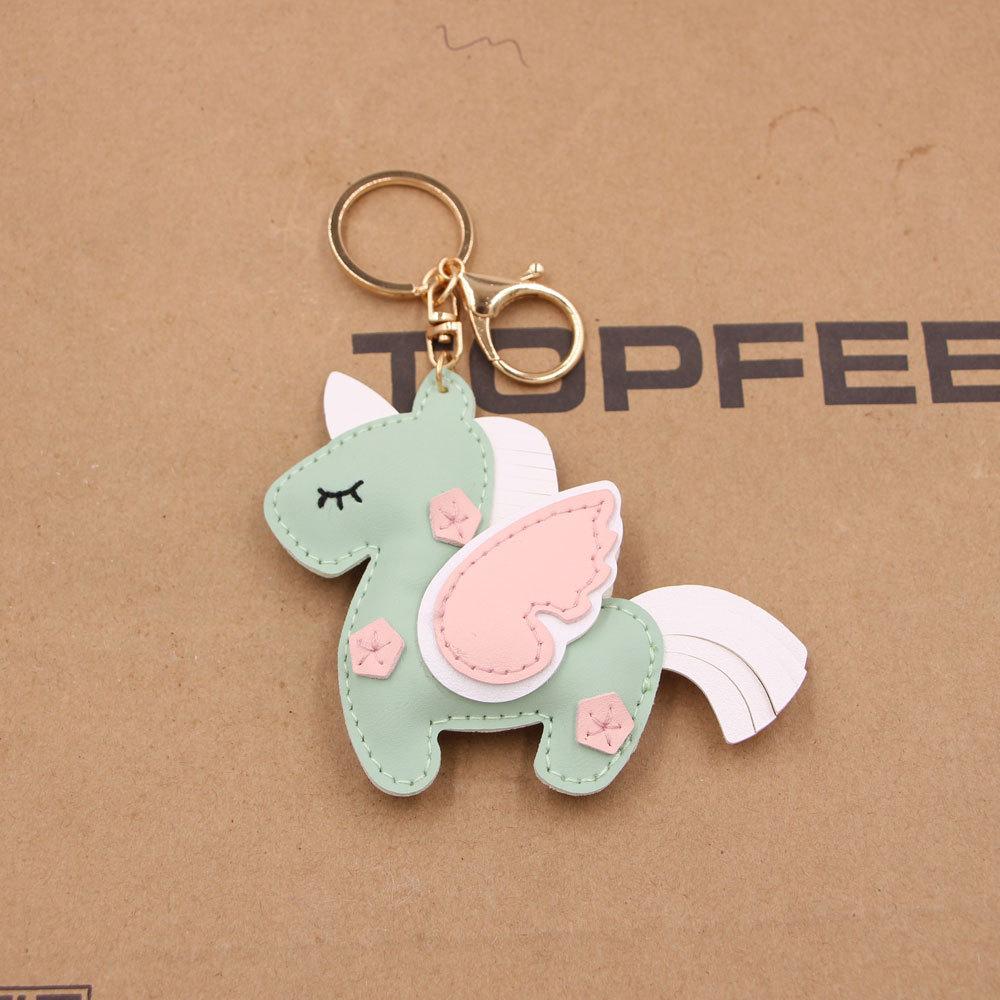 Miniso Cartoon Unicorn Pegasus Faux Leather Keychain/colorful Car Key Charm Cute Style Bag Accessory Gift