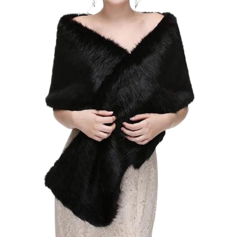 Women's Fluffy Faux Fur Bridal Shawl, Winter Wedding Wrap & Bridesmaid Top